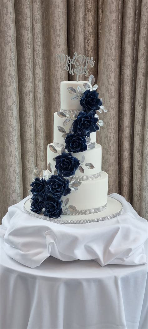 navy blue wedding cake topper